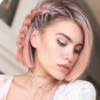 Rose gold bob hair with braid